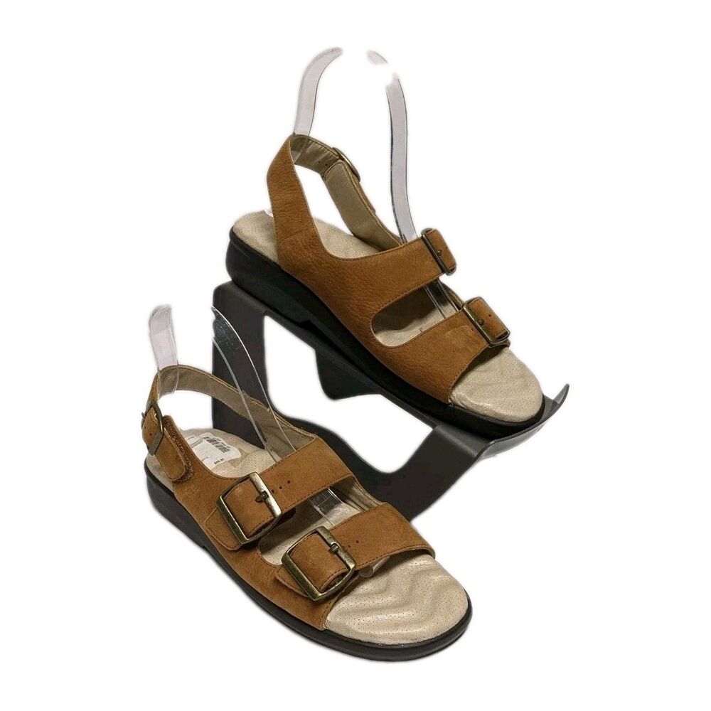 Strictly Comfort Sandals Women 8.5M Slingback Relax Tan Leather Buckles 8.5 M - Picture 3 of 15